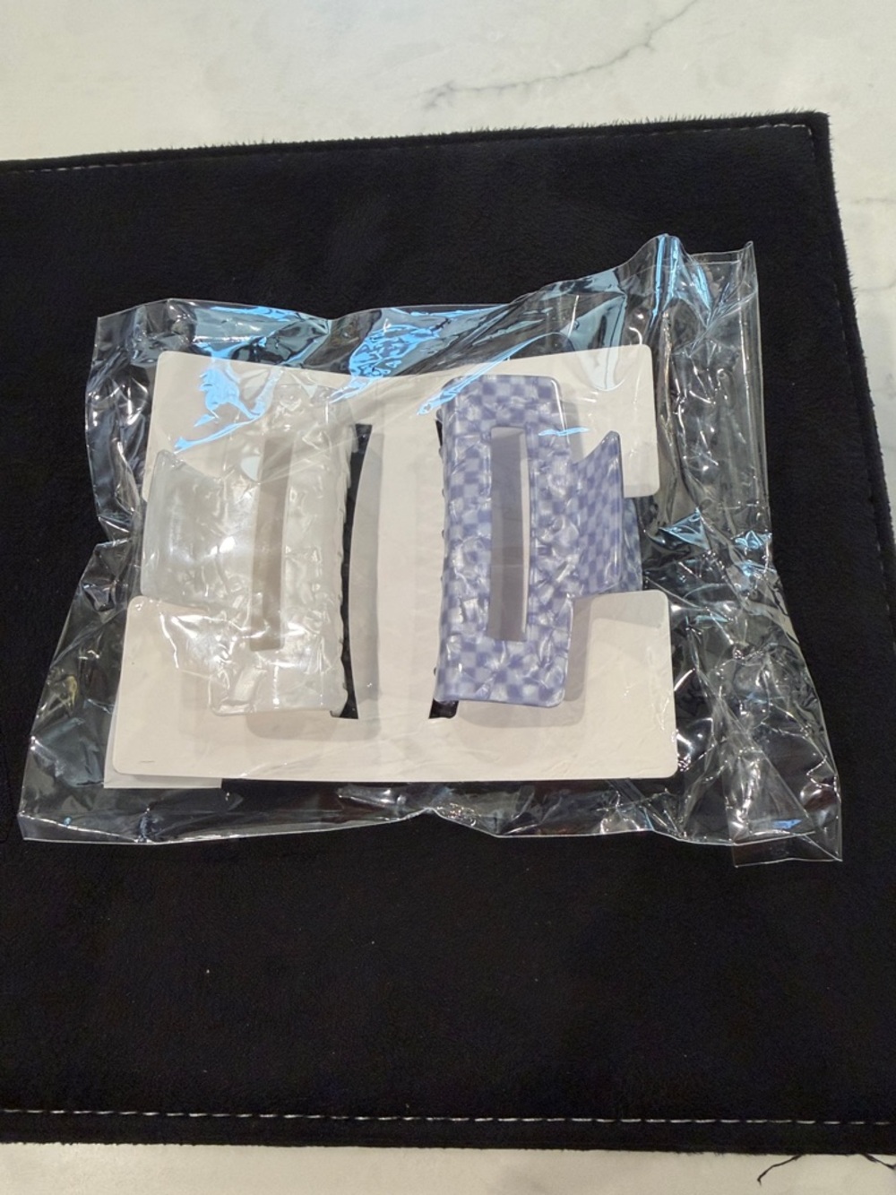 Source Unknown White and Light Blue Marbled Rectangle Hair Clips - Picture 3 of 4